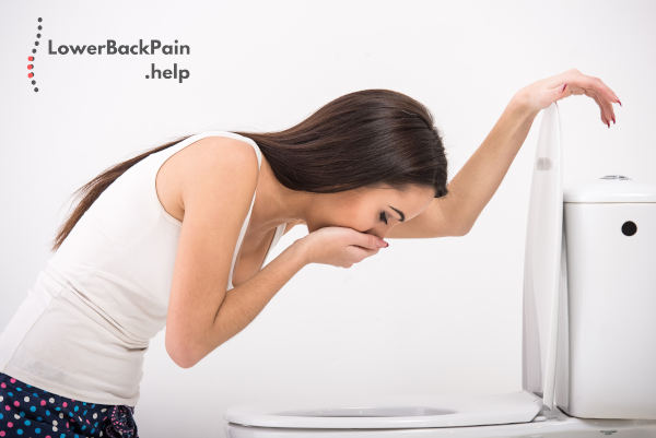 Woman suffering from Nausea and lower back pain